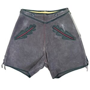 Vintage Suede Lederhosen‎ Size 25 Shorts Oktoberfest Gray Green Festival Pockets